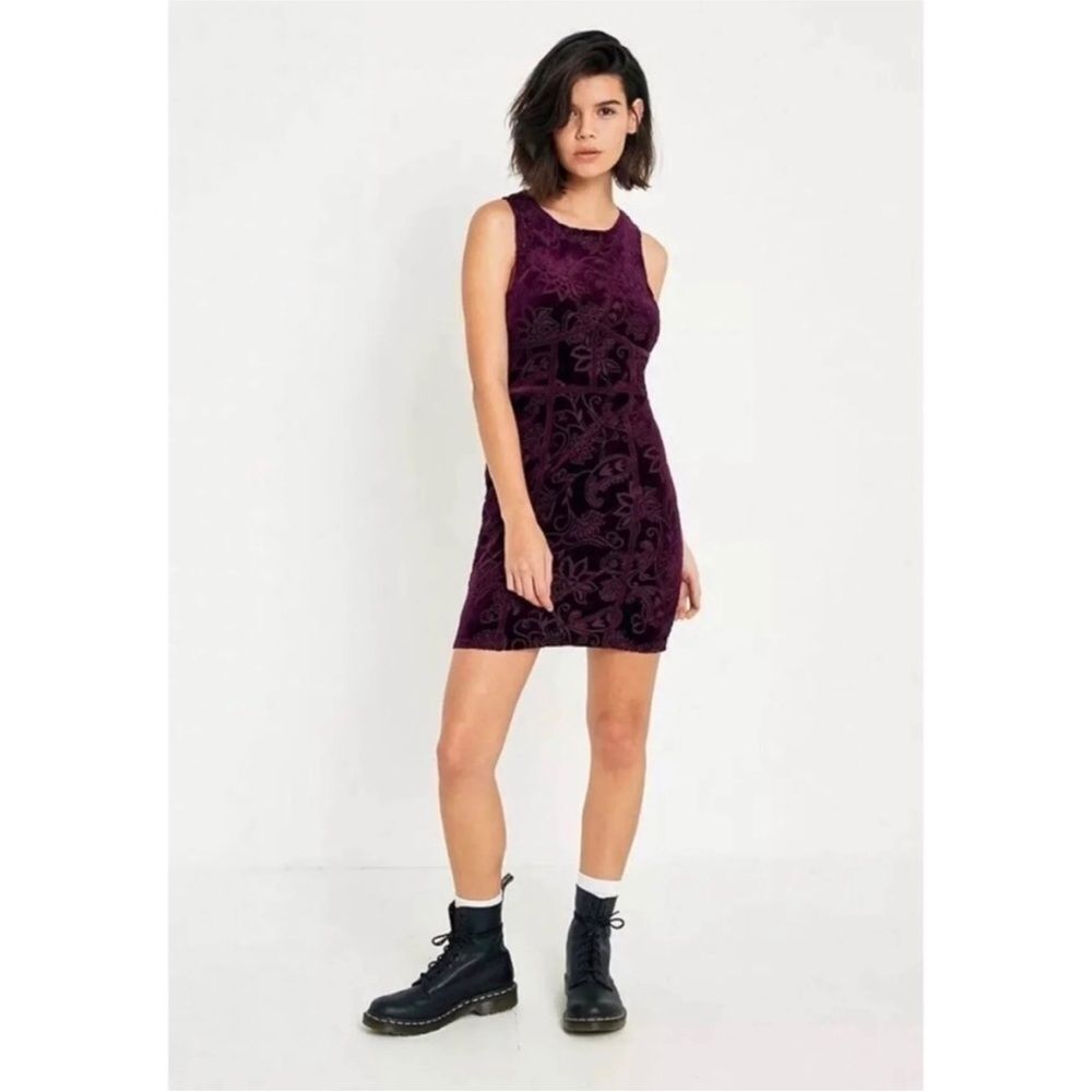 Free people whimsy goth purple burgundy patterned velvet mini bodycon dress
